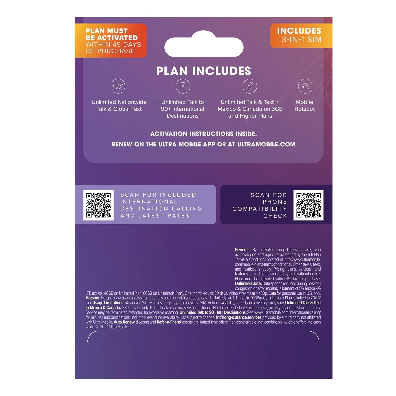 Ultra Moible Prepaid Orange SIM Card